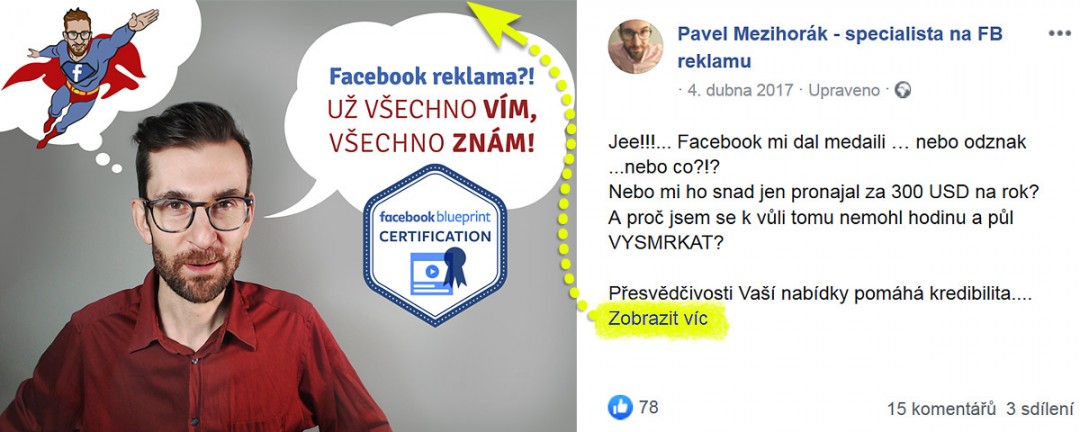 Facebooková certifikace aneb Facebook mi dal medaili