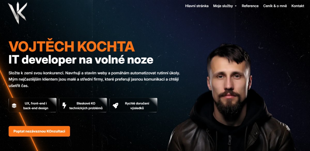 Textace webu pro vývojáře na volné noze