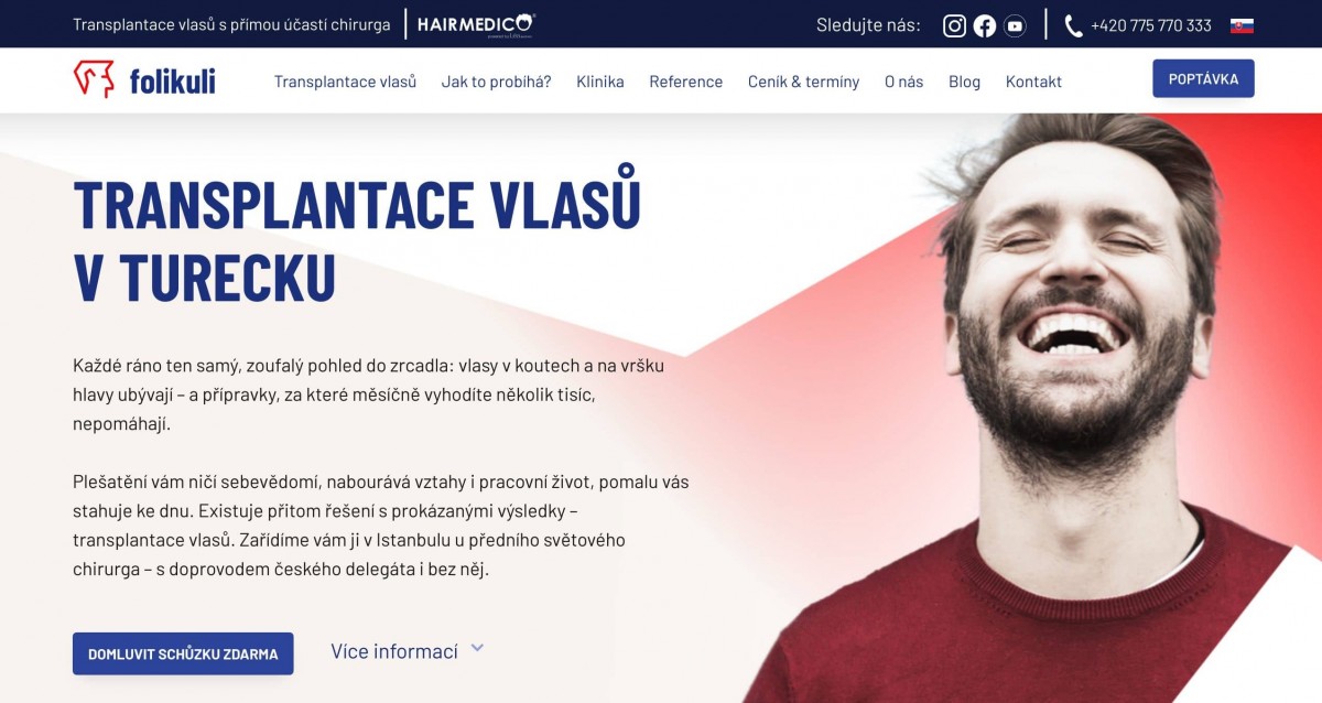 Textace homepage agentury zajišťující transplantace vlasů