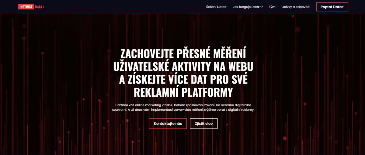 Textace landing page služby pro uchování dat webové analytiky