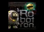 3D postava robota a logo herního projektu Robotron