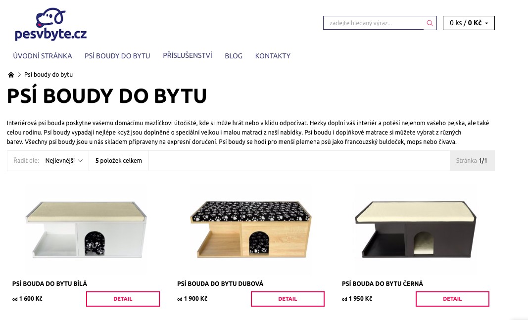 Popis produktů a textace e-shopu www.pesvbyte.cz