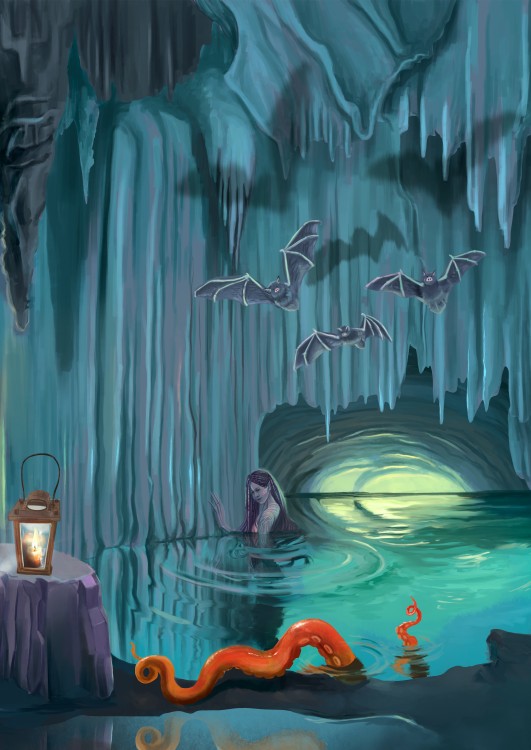 Kouzelná jeskyně – detail z knížky o pirátech a mořských monstrech