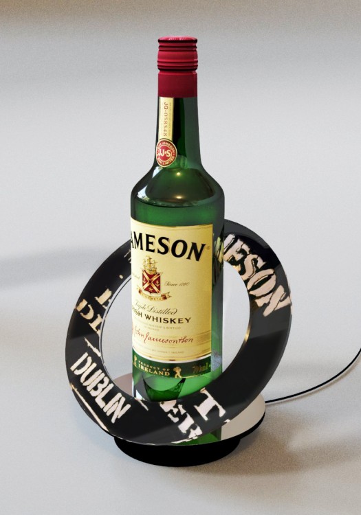 Reklamní stojan na láhev Jameson s využitím pohybu a světla
