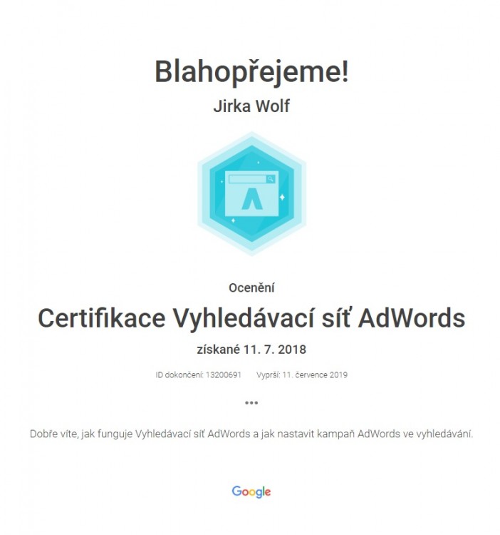 Certifikace Google Ads (Adwords)