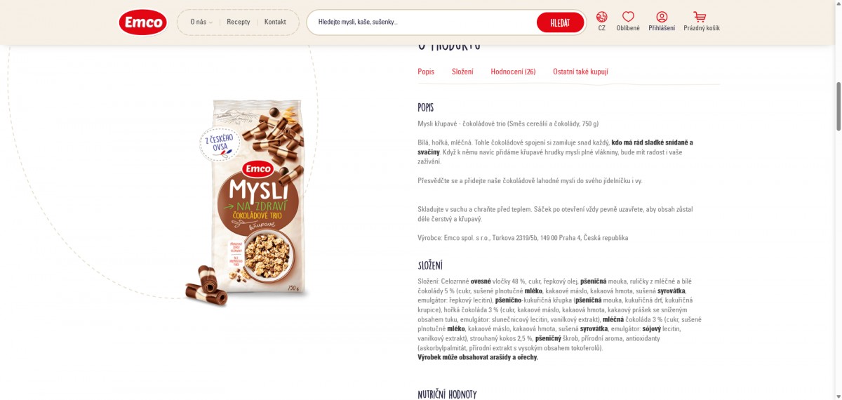 Popis produktu Mysli křupavé - čokoládové trio