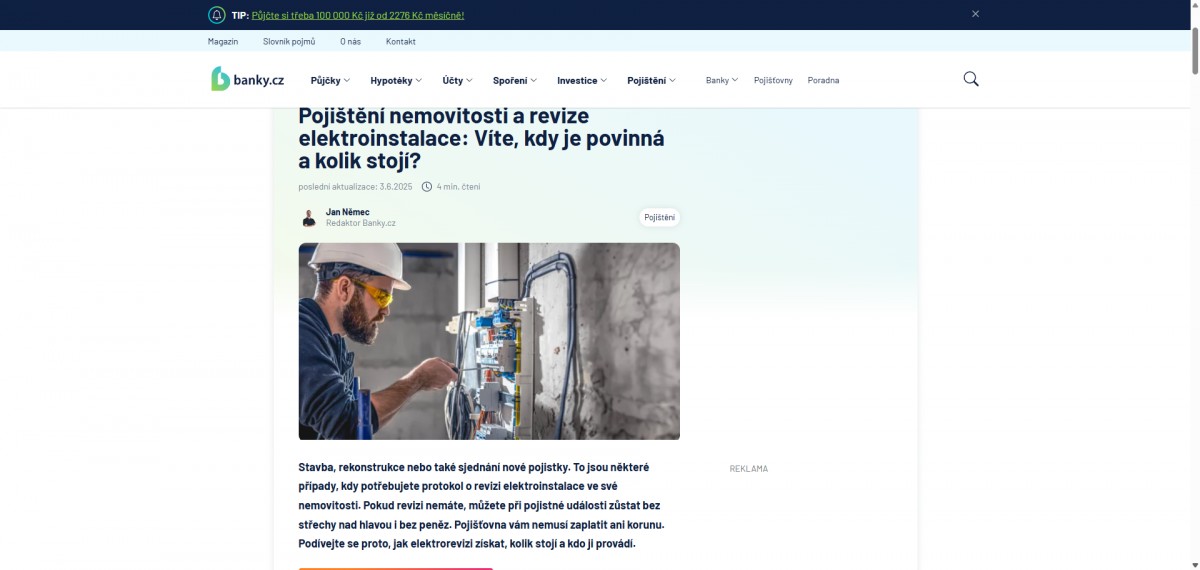 Článek Pojištění nemovitosti a revize elektroinstalace