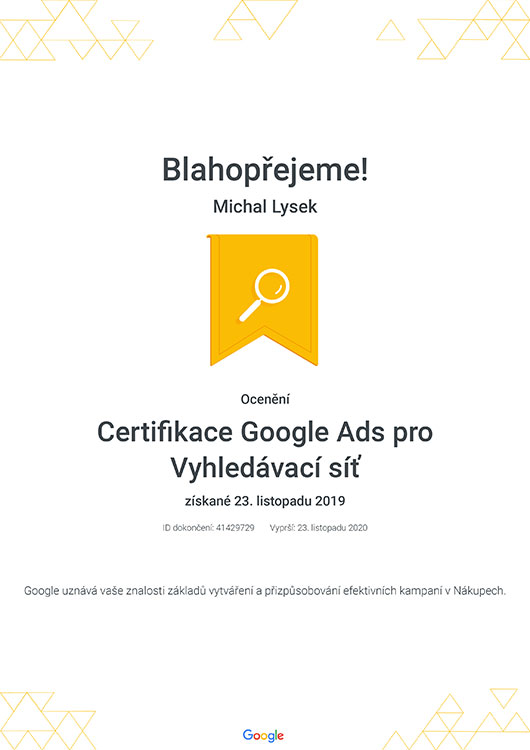 Certifikace Google Ads pro Vyhledávací síť Google