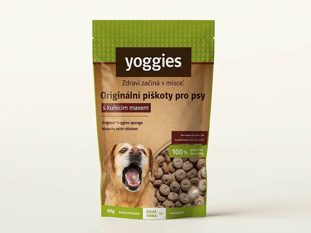 Grafický design obalu pro psí pamlsky Yoggies