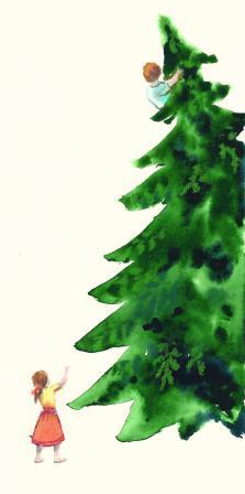 Jeníček leze na strom | ilustrace do pohádky O perníkové chaloupce