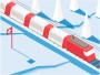 Švýcarský panoramatický vlak v zimní krajině | digitální ilustrace  (zobrazit v plné velikosti)