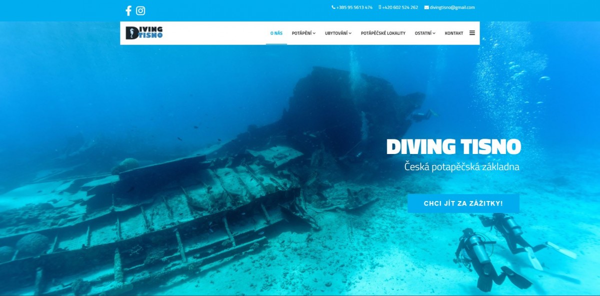Webové stránky pro Českou potápěčskou základnu Diving Tisno