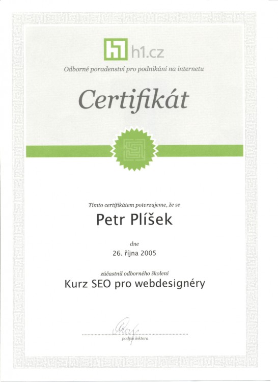 Certifikát SEO pro webdesignéry, H1.cz