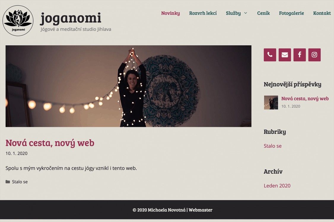 Webdesign pro jógové a meditační studio joganomi