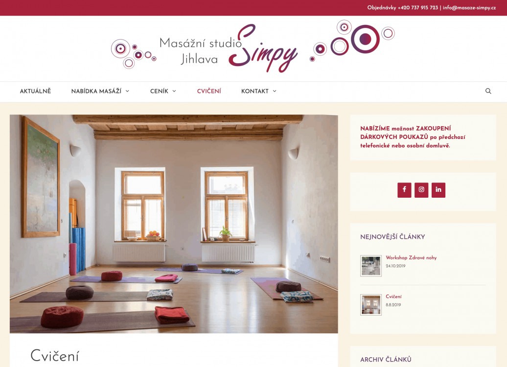 Webdesign a fotografie pro Masážní studio Simpy Jihlava