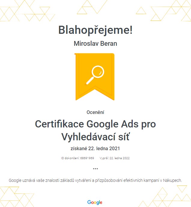 Certifikace Google Ads pro vyhledávací síť