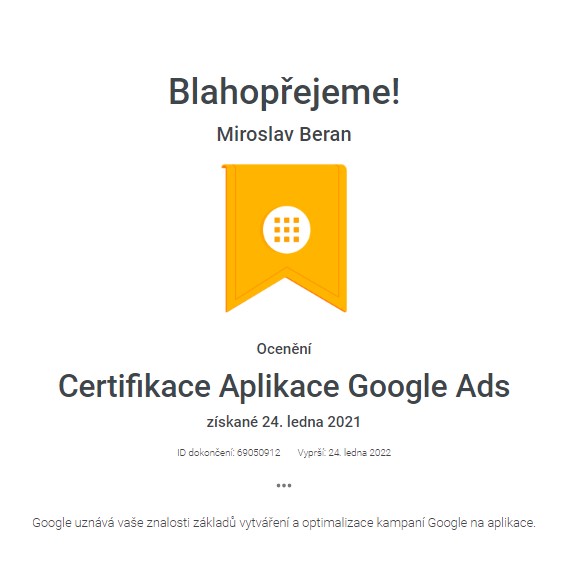 Certifikace Google Ads pro Aplikace