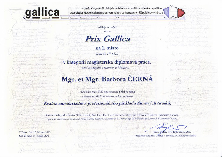 Ocenění Prix Gallica