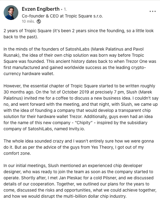 Tropic Square: výročí firmy a příběh jejího vzniku (LinkedIn)