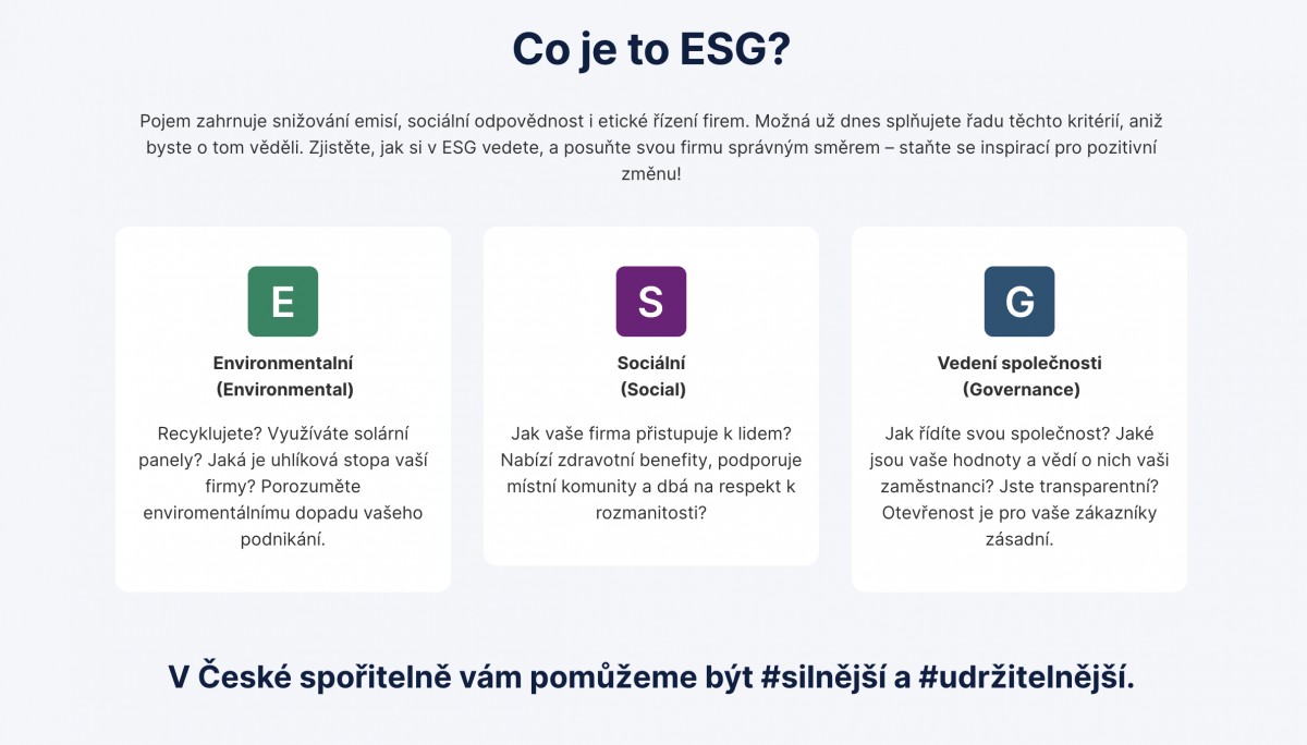Web Česká spořitelna – ESG