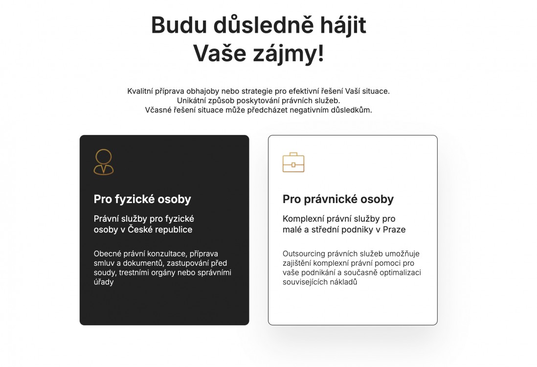 Textace webu pro právnickou kancelář z Prahy (základní nabídka)
