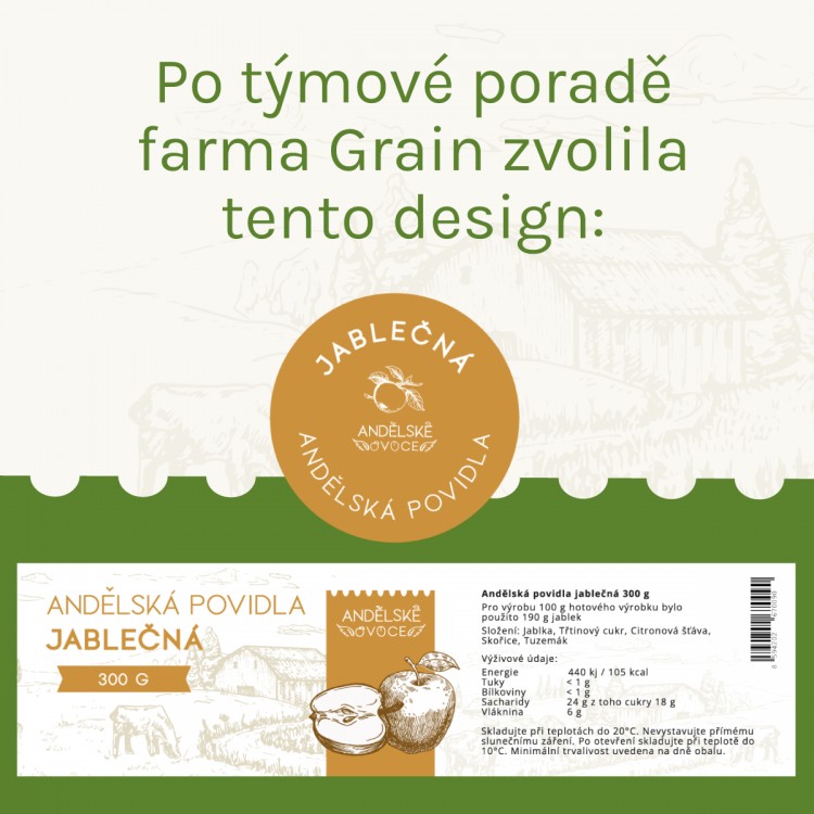Farma Grain | Klientem vybraný design etikety jablečných povidel