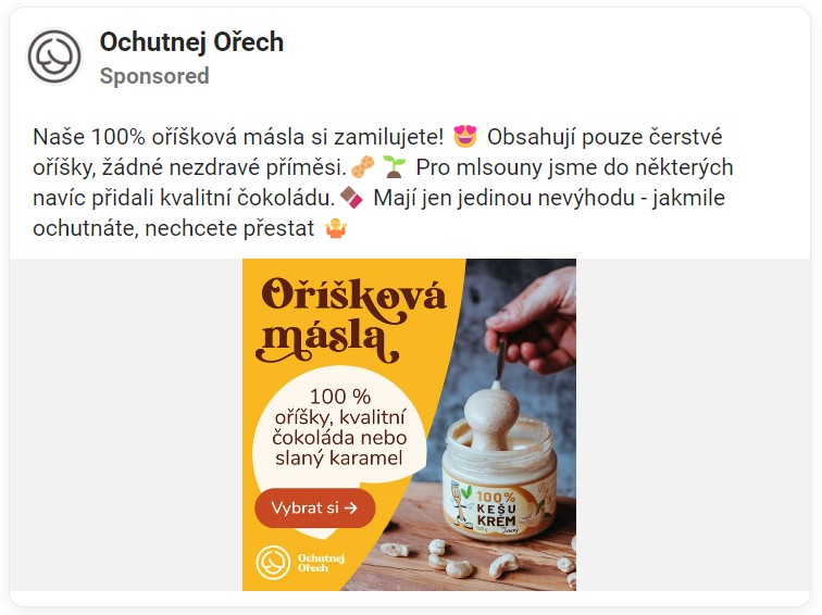 Reklamní text a banner - Ochutnej ořech - Oříšková másla