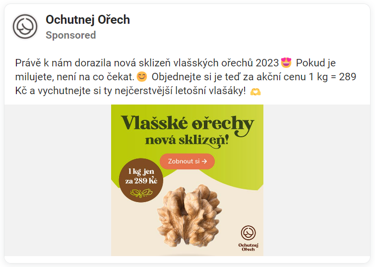 Reklamní banner a text - Ochutnej ořech - Vlašské oříšky
