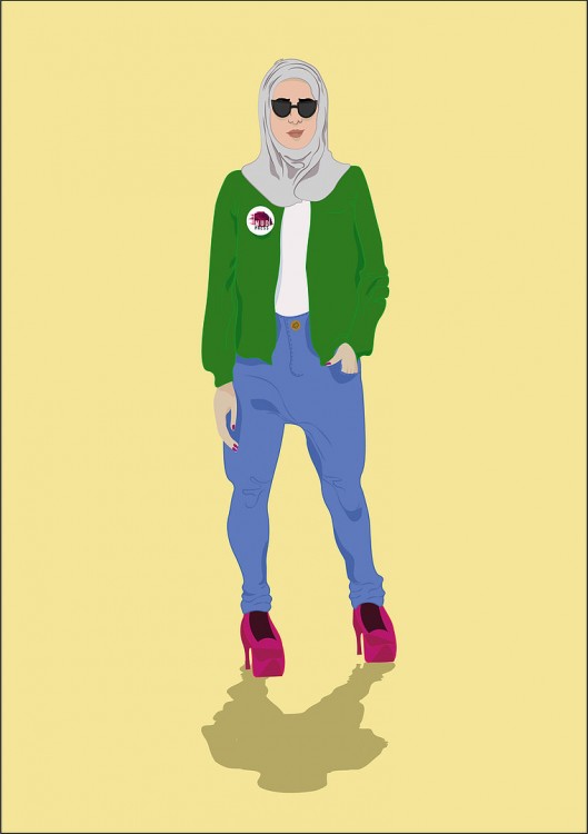 Moderní muslimská dívka – barevná ilustrace