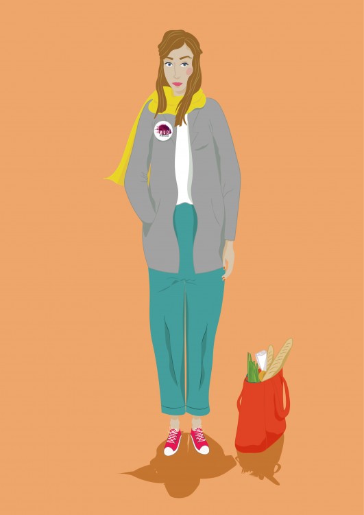 Žena na nákupu – barevná ilustrace