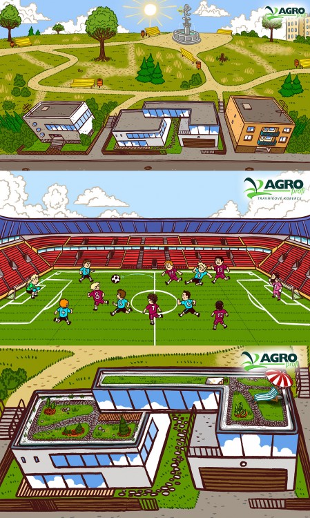 Ilustrace z animovaného videa pro trávníkové koberce Agro profi