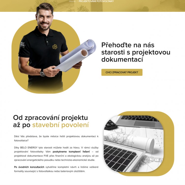 Textace webu pro firmu dodávající fotovoltaiku na míru (BELO ENERGY)
