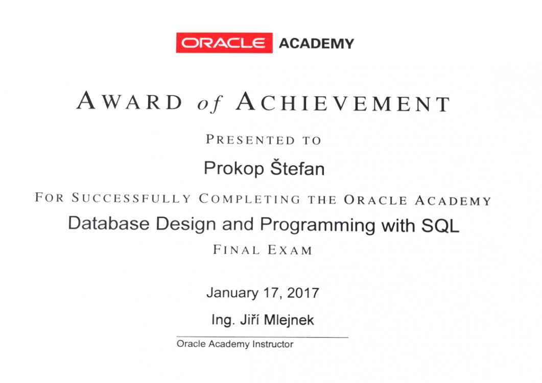 Databaze Design an Programming with SQL (Oracle Academy)