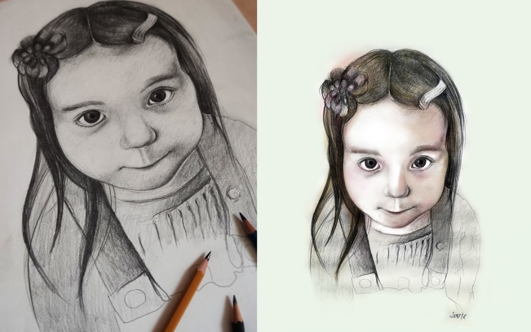 Potrtét děvčátka 2, ruční kresba a úprava v počítači