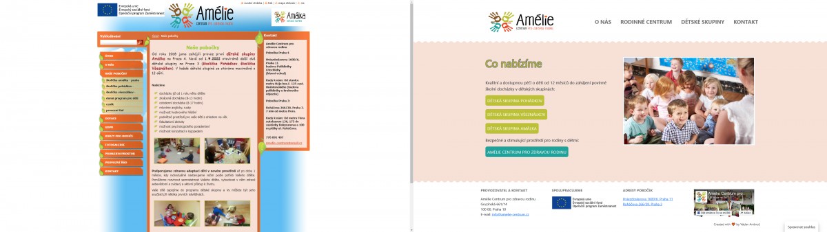 Amélie – centrum pro zdravou rodinu: tvorba webu (porovnání před a po)
