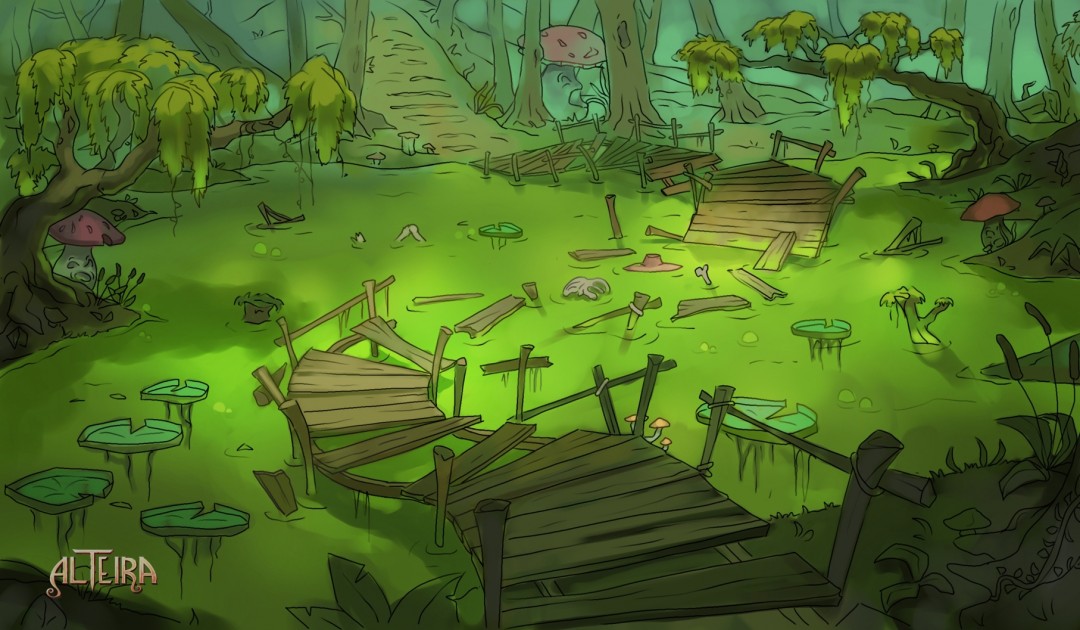 Alteira - ilustrace příběhové lokace Bažiny