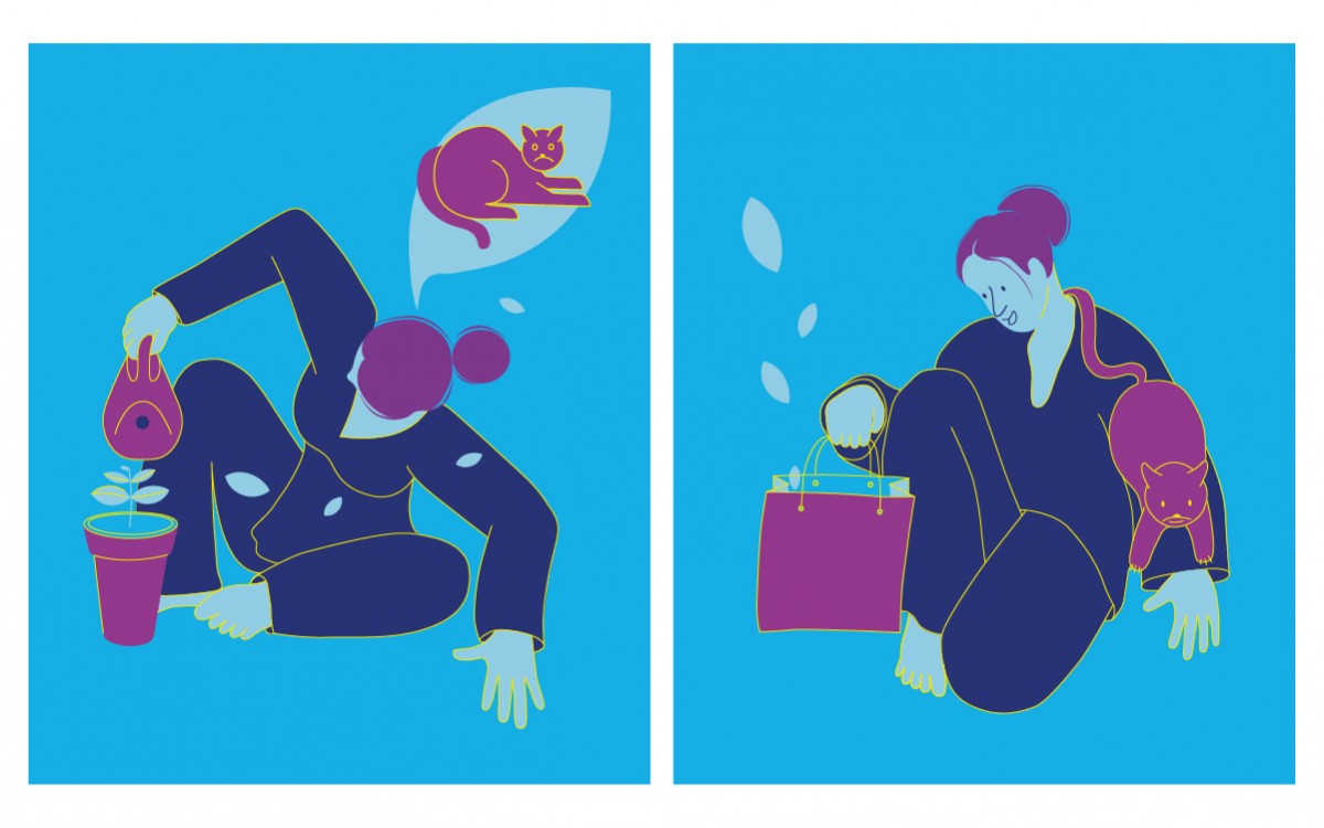 Žena s kytkou | vektorová ilustrace na web
