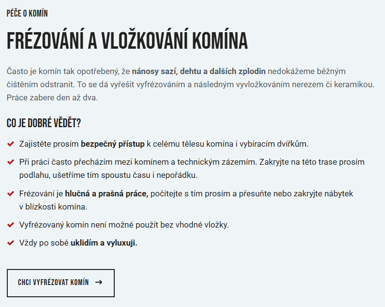 Webové texty pro Kominictví Jechort