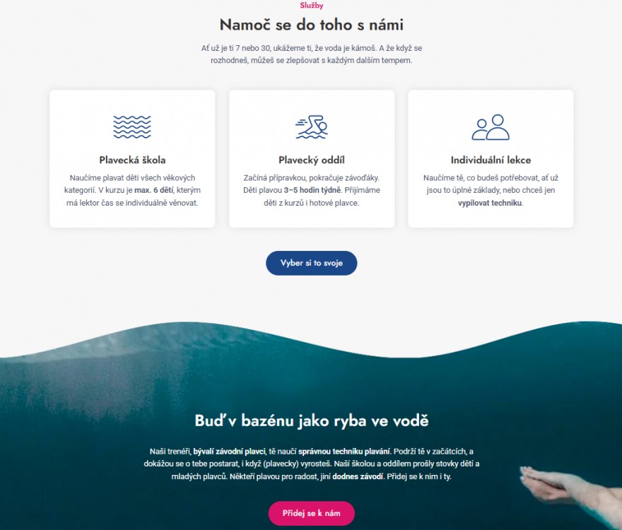 Webcopy pro plaveckou školu MTM Academy