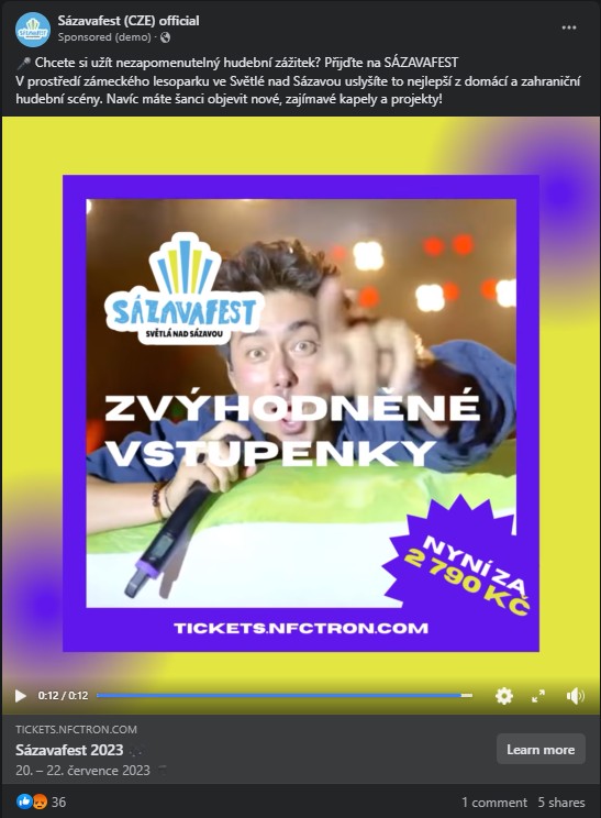 FB reklama pro sazavafest.cz