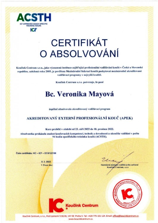 Akreditovaný program externí profesionální kouč – certifikát