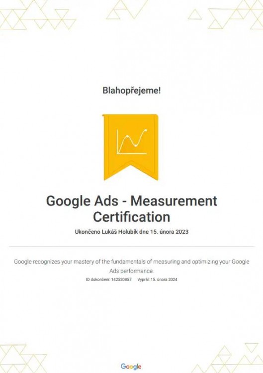 Certifikát Google Ads – Measurement Certification