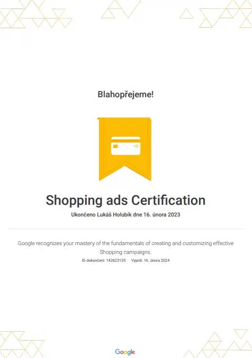 Certifikát Shopping ads Certification