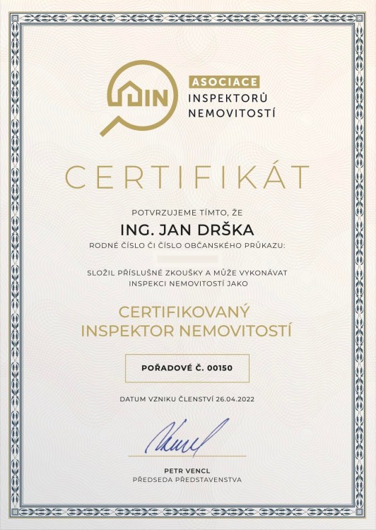 Certifikace – certifikovaný inspektor nemovitostí