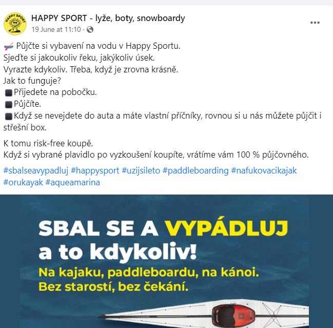 Reklamní příspěvek na Facebooku | Happy Sport