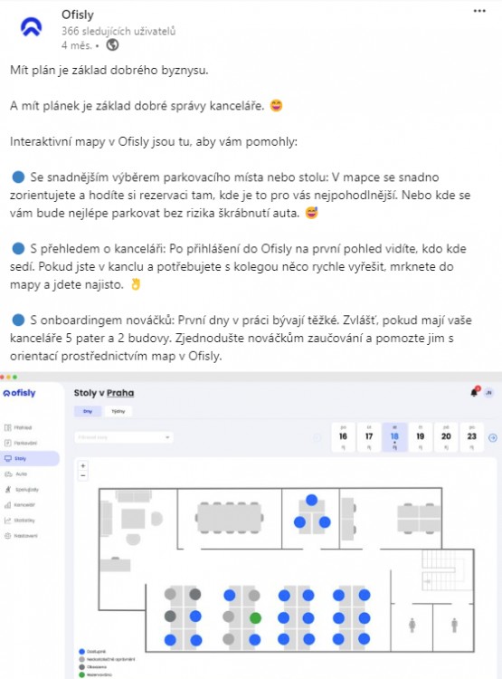 LinkedInový příspěvek pro aplikaci pomáhající se správou kanceláře #1