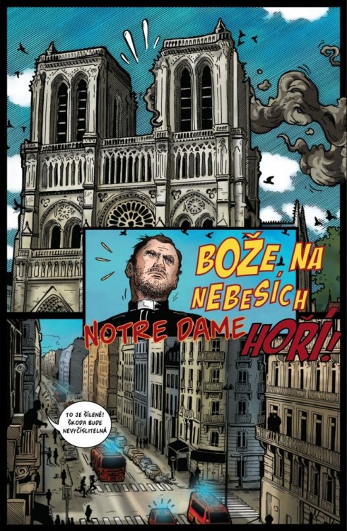 Komiks Notre Dame hoří