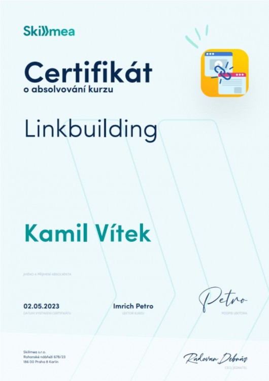 Linkbuilding – certifikát o absolvování kurzu