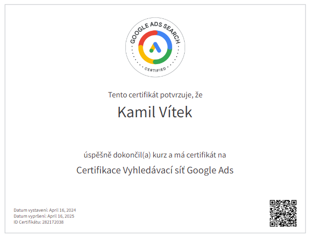 Google Search Ads certifikát