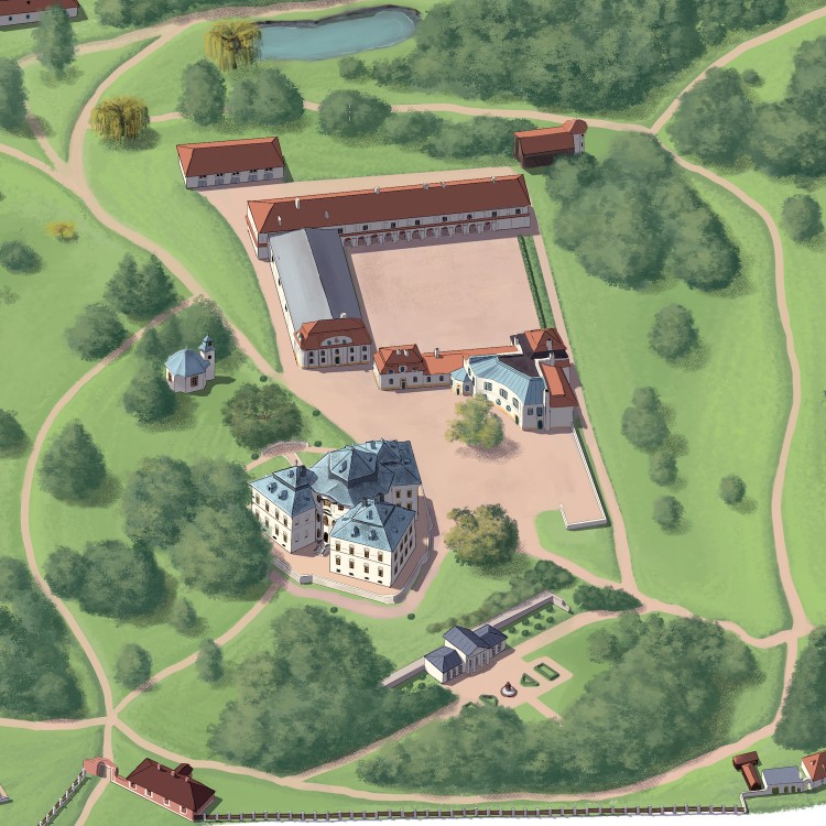 Ilustrovaná mapa zámku Kralova Koruna